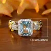 Anillo de Plata de Ley S925 con Diamante Azul Claro Rectangular para Mujer, Lujo Accesible Nicho Gama Alta Ropa de Trabajo Joyería Versátil para Manos