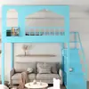 Litera tipo loft de hierro forjado para apartamentos pequeños, con espacio abierto debajo, litera superior individual, cama alta-baja tipo casa del árbol castillo para niños, dúplex segundo piso