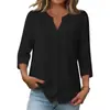 Camisa de Botão Europeia da Amazon para o Verão de 2026, Camisa com Mangas Três Quartos e Decote V, Blusa Casual Solta da Moda