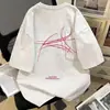 Camiseta Masculina de Algodão Pesado com Estampa de Listras de Verão Manga Curta Marca Trendy Flow Versátil Solta Camisa para Casal Gola Redonda