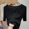 Cardigan Tricotado Gola Seda Gelo Feminino Primavera e Verão Fino Ajustado Emagrecedor Manga Curta Camiseta Vermelha Ombro Camiseta Manga Curta Top