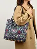 Bolsa Tote de Lona Estampada de Grande Capacidade para Mulheres, Estilo Nacional, Artística, Toque de Luxo, Bolsa de Ombro, Direto da Fábrica, em Estoque