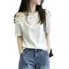 Camiseta feminina da moda plus size com babados e manga curta, novo estilo verão 2026, corte solto, modelagem que emagrece, elegante, decote assimétrico, top ombro a ombro