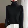 Suéter Feminino 100% Lã Pura com Gola Alta Empilhada, Elegante Pulôver de Tricô Outono/Inverno Base Cashmere