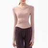 Nova Primavera e Outono v-neck esportes top yoga roupas de manga comprida T-shirt correndo profissional de secagem rápida nude sentindo roupas de fitness finas para as mulheres