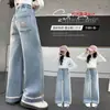 Jeans de Mezclilla para Niñas, Nuevo 2026 Primavera y Otoño Versátiles Casuales de Pierna Ancha Rectos