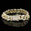 Pulsera de Hip-Hop Doble Fila Full Diamond Europea y Americana 12mm Hebilla de Resorte Joyería Zirconita Micro-Pavimentada Personalizada Cadena Cubana de Moda