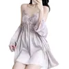 Pijamas de Seda de Hielo para Mujer, Nuevo Camisón de Encaje para Primavera y Verano, Camisón Corto Estilo Puro Deseo, Conjunto de Ropa de Dormir con Bata Exterior
