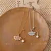 Colar de pérolas em formato de leque banhado a ouro 18K real, estilo nicho de alta qualidade, corrente de clavícula simples e moderna, acessório versátil de luxo leve