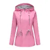 2025 Estilo Nuevo Europeo y Americano Impermeable de Manga Larga Longitud Media Cortavientos Impermeable con Capucha para Mujer Ropa para Mujer de Talla Grande Transfronteriza con Rayas