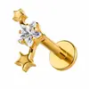Aretes de aleación de titanio G23, moda para mujer, estilo europeo y americano, diseño de estrella de cinco puntas, circonita cúbica, joyería para piercing corporal, anillos para labio, anillos para lengua, disponibles para venta al por mayor