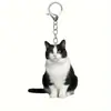 Llavero de gato esmoquin blanco y negro acrílico, diseño de doble cara, adorno para llavero de mascota, adecuado para mochila
