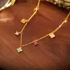 Colar de Trevo de Quatro Folhas Colorido Banhado a Cobre com Ouro 18K, Gargantilha Elegante de Moda Vintage de Alto Padrão, Corrente para Clavícula Romântica Estilo Ins Tendência