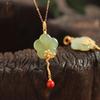Corrente Clavicular de Jaspe Hotan Natural com Incrustações de Flores para Mulheres, Jade Branco, Vintage Banhado a Ouro, Estilo Palaciano, Colar Personalizado da Moda
