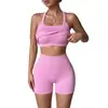 Conjunto de Yoga Costas Cruzadas Sexy Sustentação das Costas Roupa Externa Pilates com Bojos Sutiã Fitness Feminino