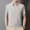 Camiseta de Manga Corta de Seda de Hielo para Hombre, Cuello en V, Verano 2025, Polo Delgado Elástico de Lujo Ligero para Hombre, Atuendo de Papá