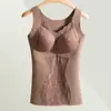 Nuevo Chaleco Térmico de Encaje Cepillado para Control de Abdomen para Mujer con Almohadilla Fija en el Pecho, Camiseta Interior Térmica Base Sin Costuras para Otoño e Invierno