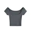 Top Corto de Verano de Lyocell con Cuello Profundo en U y Mangas Cortas, Estilo Hot Girl, Nuevo Estilo, Versátil, para Usar en Capas