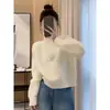 Tricô com Gola Alta e Zíper Parcial Manga Longa Feminino Tricô Espesso Design de Nicho Toque de Luxo Camada Base Roupa Externa Tricô
