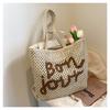 Bolso de Paja Transfronterizo para Mujer, Bolso de Playa para Viajes de Primavera en la Costa, Bolso de Punto con Letras, Bolso de Hombro para Viaje, Bolso para el Trabajo