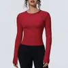 Nueva Camiseta Deportiva Transfronteriza Nude para Cintura Adelgazante de Manga Larga Transpirable para Yoga, para Correr, Entrenar, Fitness, Top para Mujer