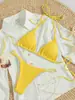 Bikini Nuevo Estilo Europeo y Americano 2024, Traje de Baño Sexy de Tres Piezas de Color Sólido para Mujer, Estilo de Atar Ajustable
