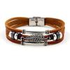 Pulsera personalizada de estilo simple de piel de vaca marrón con forma de hoja con cuentas pulsera multicapa pulsera de moda para hombres y mujeres