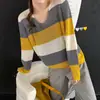 Nuevo diseño de otoño e invierno, suéter de punto holgado con cuello en V y bloques de color para mujer, prenda exterior casual de punto, top adelgazante