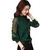 Nueva Camisa de Chifón con Encaje para Primavera y Verano Talla Grande para Mujer Malla con Volantes Manga Larga Camisa Base Top