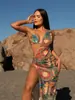 2027 Nuevo Traje de Baño de Dos Piezas con Estampado Retro Europeo y Americano Transfronterizo AliExpress para Mujer con Falda Protectora Solar Conjunto de Tres Piezas