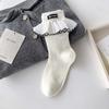 Calcetines de Media Pantorrilla Min Brand para Mujer, Calcetines Blancos de Encaje Lolita, Calcetines de Algodón Estilo Coreano para Chica con Lunares Blancos y Negros