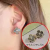Brincos de Trevo de Quatro Folhas de Luxo para Mulheres, Ouro Rosa 18K, Madrepérola Branca Natural, Ágata Vermelha, Modernos, Luxo Leve, Brincos Elegantes Estilo Ins