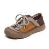 Zapatos Planos Casuales con Cordones para Mujer, Bloques de Color Retro de Piel de Vaca de Primera Capa, Suela Suave Cómoda, Estilo Nuevo Primavera 2026