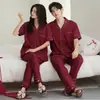Pijamas de Boda Rojos para Pareja, Uno para Hombre y Uno para Mujer, Cárdigan de Algodón Puro, Manga Corta y Pantalón Largo, Conjunto Festivo para Estar en Casa para el Año de Nacimiento