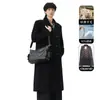 Exclusivo para comercio transfronterizo Abrigo de Lana Doble Botonadura para Hombre Estilo Largo Hasta la Rodilla Forro Desmontable de Pluma de Ganso Abrigo de Lana