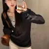 Camiseta de manga larga con bloques de color estilo coreano, aspecto en capas, para mujer, nueva colección de otoño, corte holgado, efecto adelgazante, diseño único y línea de hombro regular