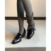Primer Encuentro Jifa Estilo Hepburn Francés Mocasines de Tacón Grueso para Mujer 2026 Nuevo Estilo Zapatos de Tacón Grueso Individuales Zapatos de Cuero Pequeños de Tacón Alto Negros