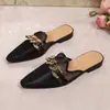 Nuevas Chanclas Planas de Cadena con Pedrería Tallas Grandes de Comercio Exterior para Mujer de Punta Puntiaguda de Malla Mulas Francesas Amazon