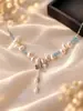 Cadena para Clavícula de Libélula Perla Cristal Azul Fresco Colgante de Plata Retro Colgante de Borla Accesorios de Atmósfera para el Viaje Diario Mujer