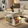 Mesa Lateral de Altura Ajustable, Carrito Móvil Plegable, Mesa de Té de Madera Maciza, Mesa de Comedor Multifuncional para Sofá para Apartamentos Pequeños