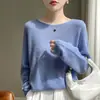 Ligero, suave y flexible~75% cachemira, 25% seda de morera, cuello redondo, holgado, suéter sin costuras, prêt-à-porter de primera línea para mujer, elegante y moderno
