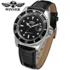 Winner Moda Masculina Casual Cinturón de Cuero Reloj Mecánico Semiautomático Venta al por Mayor Esfera Negra Cara Negra
