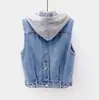 Jaqueta com Capuz Estilo Coreano Solta para Primavera e Outono com Bolsos Grandes Versátil Manga Longa Casaco Jeans para Mulheres Top Curto