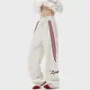 Calça de Moletom Esportiva Listrada Tendência Estilo Americano para Homens, Nova Primavera High-Street Solta com Caimento Reto Perna Larga Casual Longa