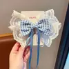 Presilha de Cabelo Azul e Branca Estilo Coreano com Laço para Meninas, Grampo para Parte de Trás da Cabeça, Acessório de Cabelo para Bebês, Presilha de Princesa para Meninas, Acessório de Cabelo Infantil
