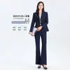 Atuendo para entrevista de examen público de otoño: chaqueta de traje negra para mujer, adecuada para ocasiones formales, traje profesional con pantalón acampanado