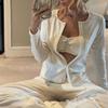 Novedad Otoño e Invierno 2026 Estilo Europeo y Americano Conjunto de Tres Piezas de Pijama de Jacquard Tejido Ropa Interior Femenina Manga Larga Pantalón Largo Ropa para el Hogar