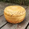 Cesta Caja de Regalo de Té Tejida de Bambú, Productos de Bambú Hechos a Mano, Empaque Redondo para Té, Caja Vacía para Empaque de Regalo Zongzi del Festival del Bote del Dragón