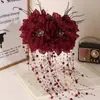 2026 Nuevo Estilo Pinza para el Cabello con Lazo Grande de Terciopelo Rojo, Accesorio para el Cabello para Niñas, Tocado de Princesa Nupcial de Borla de Alta Gama