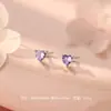 Plata de Ley 999 Corazón Circonita Morada Collar Pendientes Moda Estilo Coreano Elegante Delicado Suave Gargantilla Cadena Clavícula Dropshipping